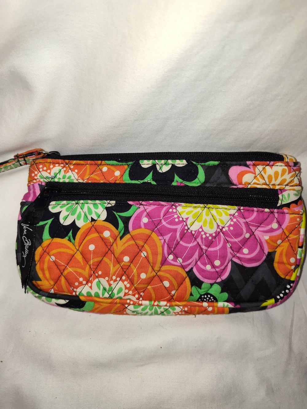 Vera Bradley Quilted Wristlet in Orange, Pink, Green & Black